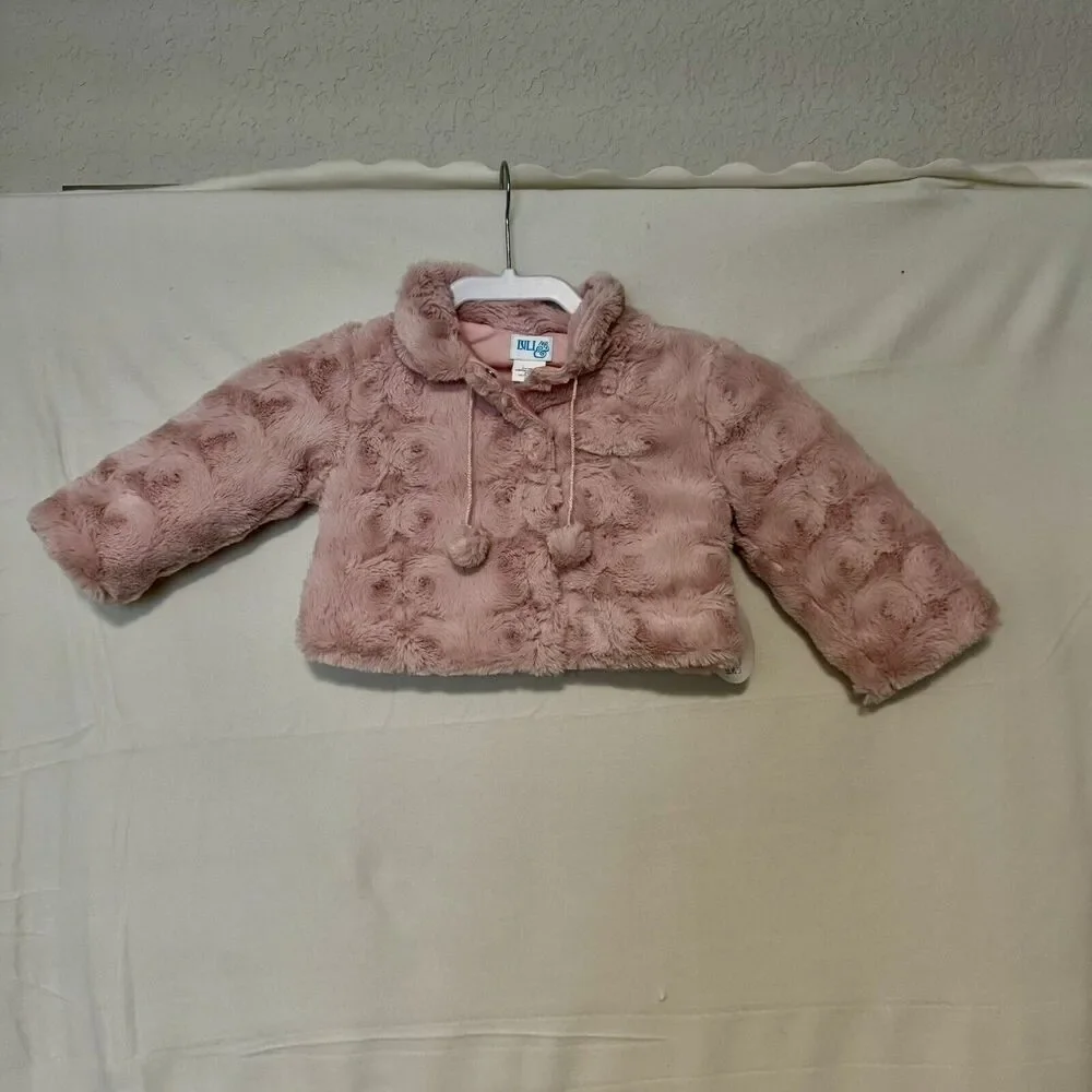 Luli & Me Toddler Girl Pink Cozy Fuzzy Coat Pom Poms Sz 24month‎ NWT
